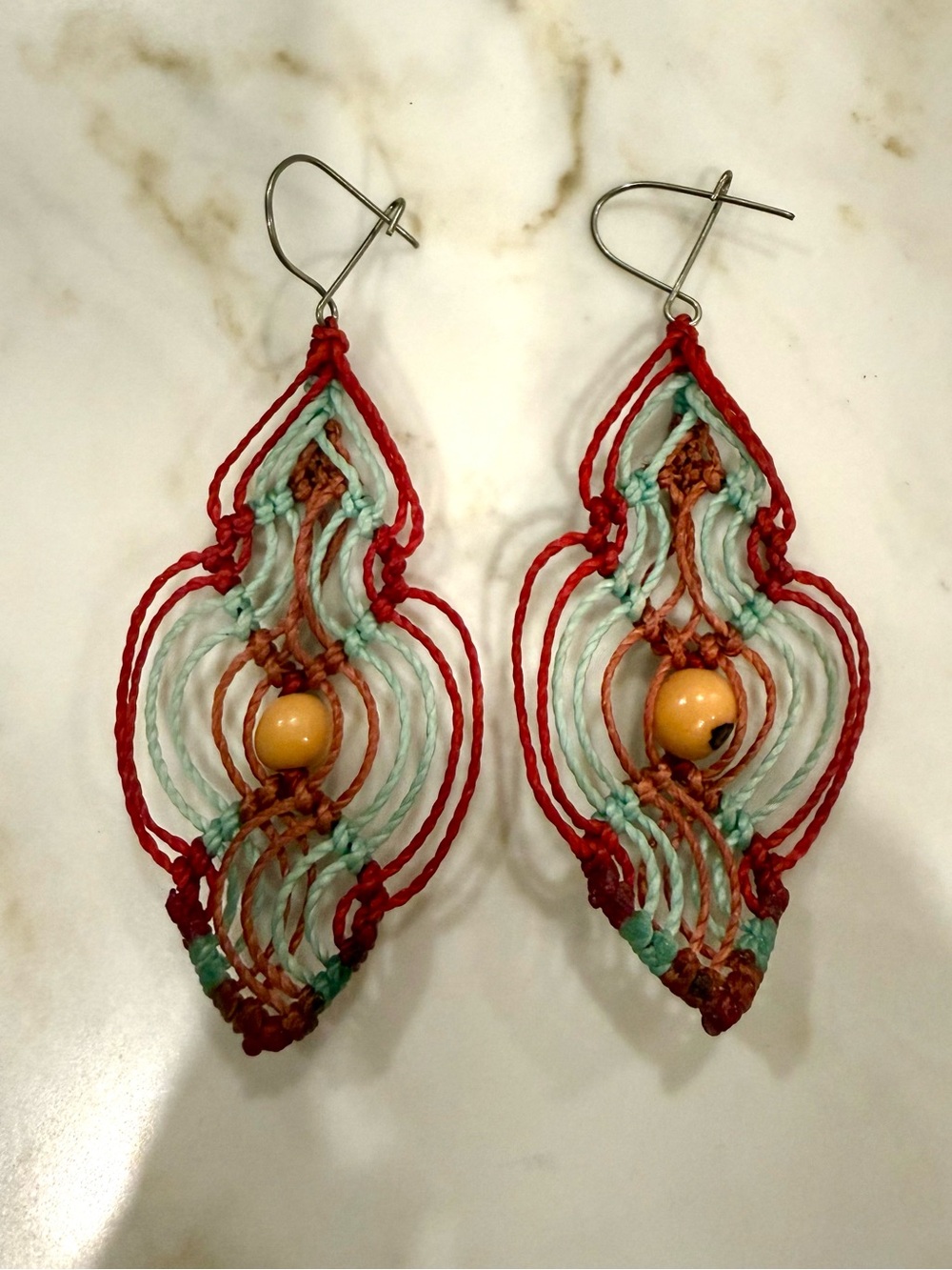 Handwoven Boho Macrame Earrings with Yellow Bead - Women Jewelry